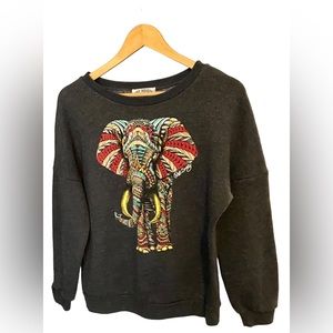 RIOT SOCIETY Elephant Sweatshirt Gray Medium
